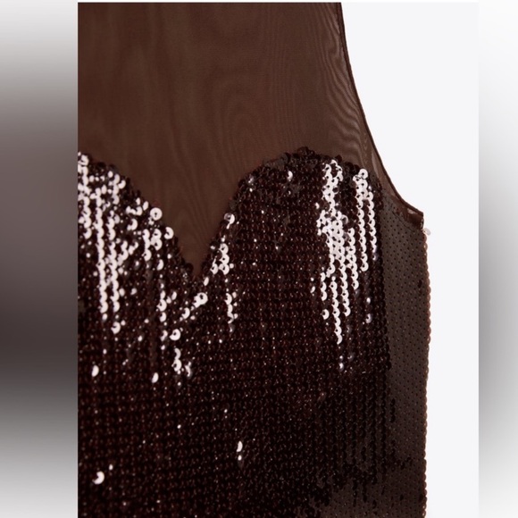 Zara Brown Sequin Tulle crop top NWT - Picture 6 of 6